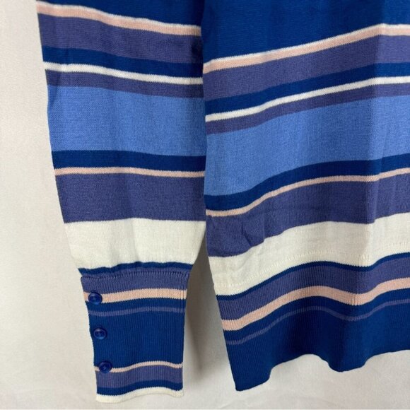 Halogen Womens Blue Striped Long Sleeve Sweater X1 Cotton/Viscose Blend - Picture 4 of 7